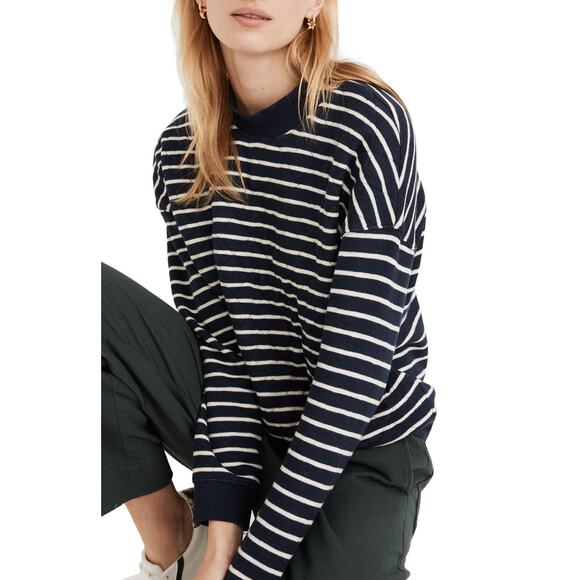 Madewell Quilted Mockneck Striped Sweatshirt Size Small - Picture 2 of 10